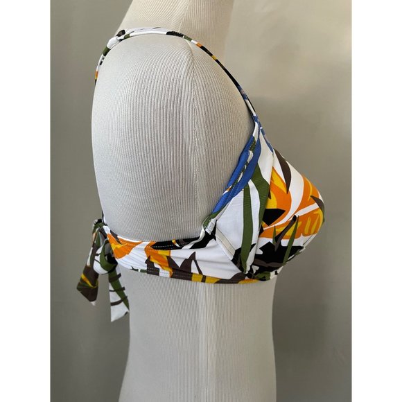 Calvin Klein Multi-Color Tropical Print Adjust Criss Cross Tie Back Bikini Top - Picture 4 of 11